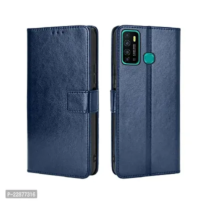 Fastship Faux Leather Wallet with Back Case TPU Build Stand  Magnetic Closure Flip Cover for Infinix Hot 9  Navy Blue-thumb0