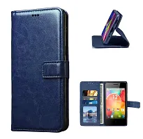 Fastship Faux Leather Wallet with Back Case TPU Build Stand  Magnetic Closure Flip Cover for Micromax in 1B  Navy Blue-thumb1
