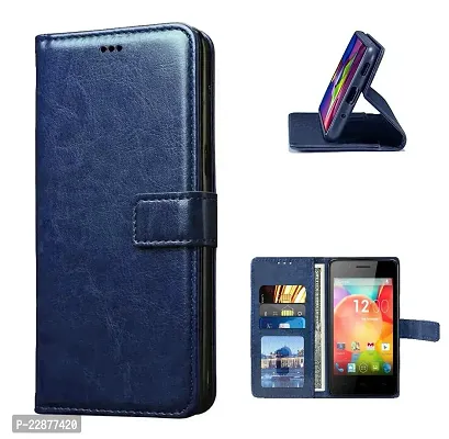Fastship Faux Leather Wallet with Back Case TPU Build Stand  Magnetic Closure Flip Cover for Micromax in 1B  Navy Blue-thumb2