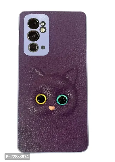 Coverage Coloured 3D POPUP Billy Eye Effect Kitty Cat Eyes Leather Rubber Back Cover for OnePlus 9RT 5G  Purple-thumb0