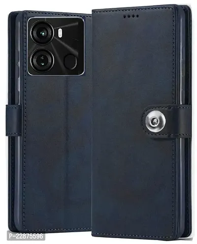 Fastship Cases Leather Finish Flip Cover for ITEL P662L  Itel P40 6 6 Inch  Inside Back TPU  Stand  Wallet Button Magnetic Closure for Itel P40 6 6 Inch  Navy Blue-thumb2