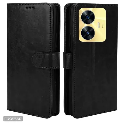 Fastship Cover Case Faux Leather Wallet with Back Case TPU Build Stand  Magnetic Closure Flip Cover for Realme C55  Venom Black-thumb0