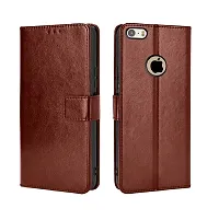 Fastship Vintage Magnatic Button Case Inside Build Back TPU Stand View Lether Flip Cover for I Phone 5s  I Phone SE 2016  Brown-thumb1