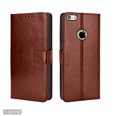 Fastship Vintage Magnatic Button Case Inside Build Back TPU Stand View Lether Flip Cover for I Phone 5s  I Phone SE 2016  Brown-thumb2