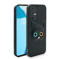 Fastship Coloured 3D POPUP Billy Eye Effect Kitty Cat Eyes Leather Rubber Back Cover for Vivo V23 5G  Pitch Black-thumb1