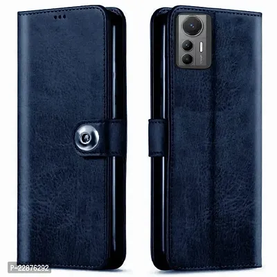 Fastship Mi 2203129G  MI 12Lite Flip Cover  Full Body Protection  Inside Pockets  Stand  Wallet Stylish Button Magnetic Closure Book Cover Leather Flip Case for Xiaomi 12 Lite  Blue