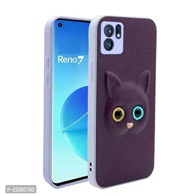 Fastship Coloured 3D POPUP Billy Eye Effect Kitty Cat Eyes Leather Rubber Back Cover for Oppo Reno7 5G  Purple