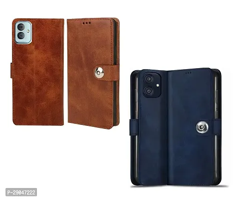 Fastship Combo 2 Flip Cover for Samsung SM-M136BL / M13 5G | Wallet Stylish Button Magnetic for Samsung GALAXY M13 5G - Brown / Blue-thumb2