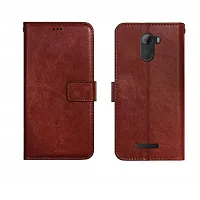 Fastship Vintage Magnatic Button Case Inside Build Back TPU Stand View Lether Flip Cover for GIONEE A1 Lite  Brown-thumb1