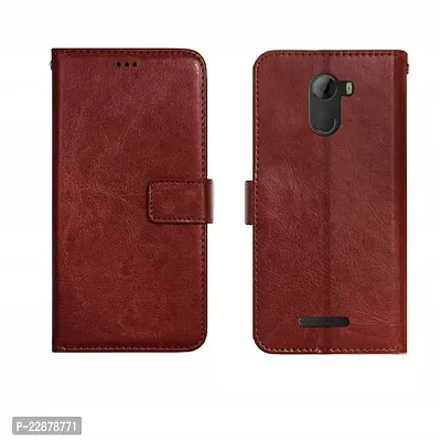 Fastship Vintage Magnatic Button Case Inside Build Back TPU Stand View Lether Flip Cover for GIONEE A1 Lite  Brown-thumb2