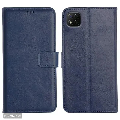 Fastship Leather Finish Inside TPU Wallet Stand Magnetic Closure Flip Cover for Poco C3  Navy Blue-thumb0