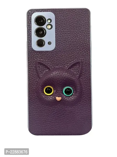 Coverage Colour Eye Cat Soft Kitty Case Back Cover for OnePlus 9RT 5G  Faux Leather Finish 3D Pattern Cat Eyes Case Back Cover Case for 1 9RT 5G  Jam Purple