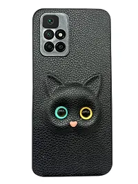 Fastship Coloured 3D POPUP Billy Eye Effect Kitty Cat Eyes Leather Rubber Back Cover for Redmi 10 Prime  Pitch Black-thumb1