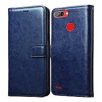 Fastship Vintage Magnatic Button Case Inside Build Back TPU Stand View Lether Flip Cover for itel A46  Blue-thumb1