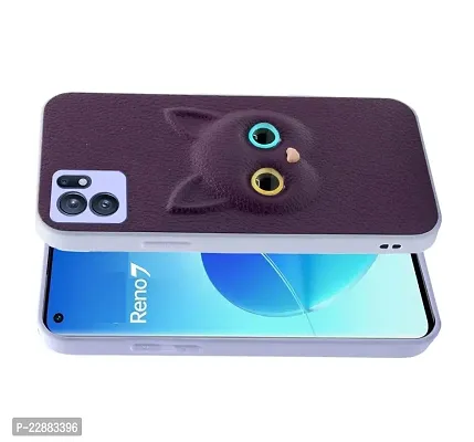 Coverage Coloured 3D POPUP Billy Eye Effect Kitty Cat Eyes Leather Rubber Back Cover for Oppo Reno7 5G  Purple