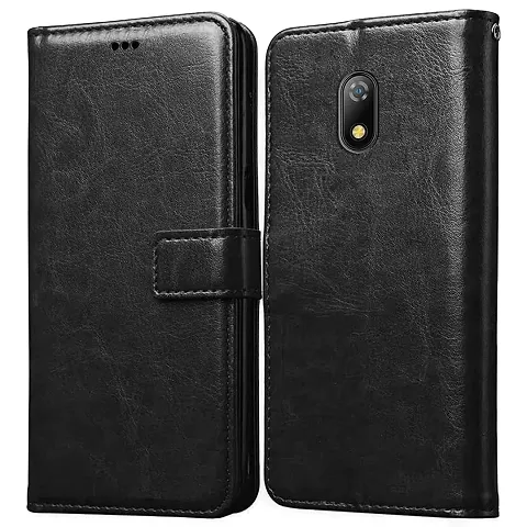 Cloudza Itel A23 2019 Flip Back Cover | PU Leather Flip Cover Wallet Case with TPU Silicone Case Back Cover for Itel A23 2019 Bk
