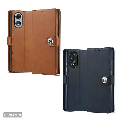 Fastship OPPO A78 4G Combo 2 Flip Cover | Wallet Button Magnetic Leather Case for OPPO A78 4G - Blue / Brown