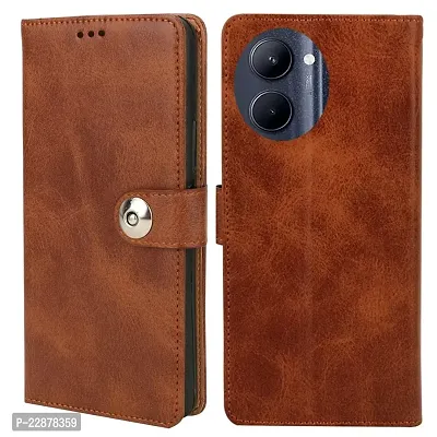 Fastship Realme C33 Flip Cover  Full Body Protection  Inside Pockets  Stand  Wallet Stylish Button Magnetic Closure Book Cover Leather Flip Case for Realme C33  Executive Brown-thumb0