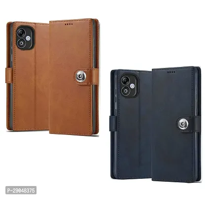 Fastship Samsung Galaxy F14 5G Combo 2 Flip Cover | Wallet Button Magnetic Leather Case for Samsung Galaxy F14 5G - Blue / Brown