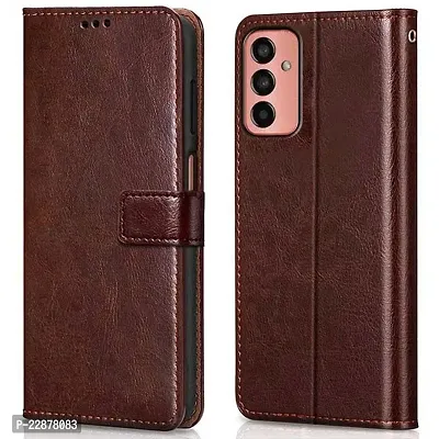 Fastship Vintage Magnetic Leather Wallet Case Book Flip Cover for Samsung M13 SM M135F 4G  Cherry Brown-thumb0