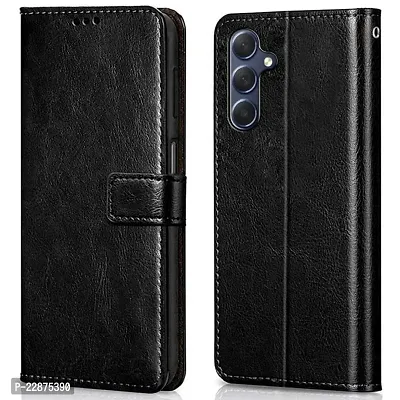 Fastship Leather Finish Inside TPU Wallet Stand Magnetic Closure Flip Cover for Samsung Galaxy F34 5G  Starry Black