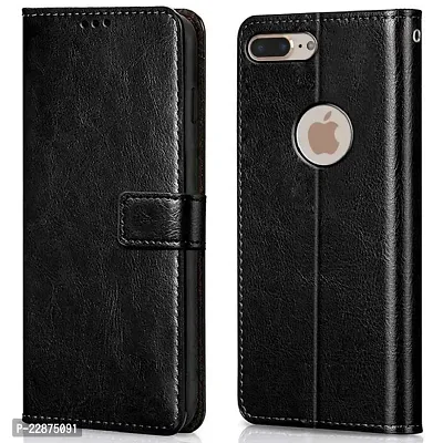 Fastship Vintage Magnatic Button Case Inside Build Back TPU Stand View Lether Flip Cover for Apple I Phone 8Plus  Black-thumb2