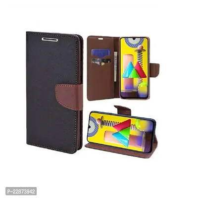 Fastship Samsung Galaxy M10 Flip Cover  Canvas Cloth Durable Long Life Pockets  Stand Wallet Stylish Mercury Magnetic Closure Book Cover Flip Case for Samsung Galaxy M10  Black Brown-thumb2