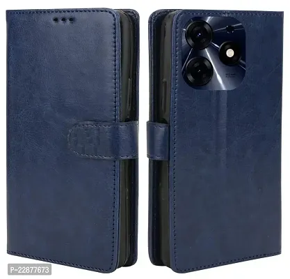 Fastship Case Leather Finish Inside TPU Wallet Stand Magnetic Closure Flip Cover for Tecno Spark 10 Pro  Navy Blue