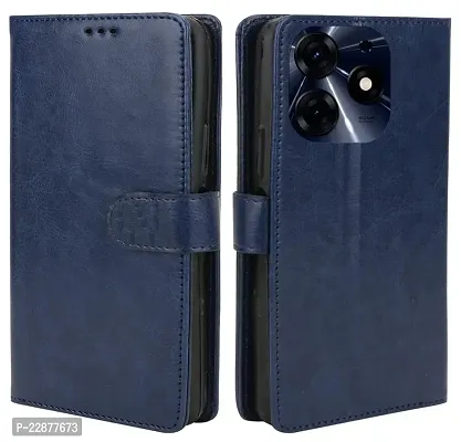 Fastship Case Leather Finish Inside TPU Wallet Stand Magnetic Closure Flip Cover for Tecno Spark 10 Pro  Navy Blue-thumb0