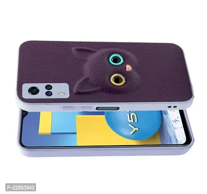 Fastship Coloured 3D POPUP Billy Eye Effect Kitty Cat Eyes Leather Rubber Back Cover for Vivo Y51 2020 Edition  Purple-thumb2