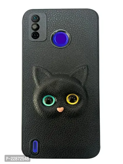Coverage Coloured 3D POPUP Billy Eye Effect Kitty Cat Eyes Leather Rubber Back Cover for Tecno Spark Go 2021  Pitch Black