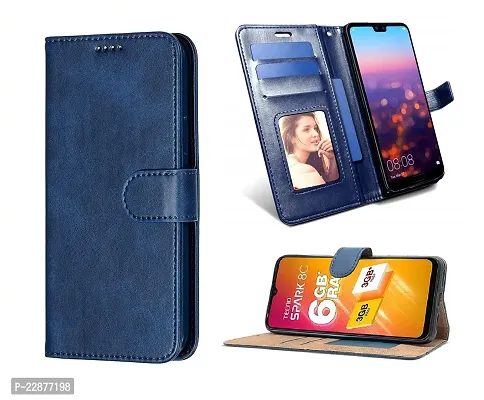 Fastship Cover Leather Finish Inside TPU Back Case Wallet Stand Magnetic Closure Flip Cover for Itel Vision 2S  Blue-thumb2