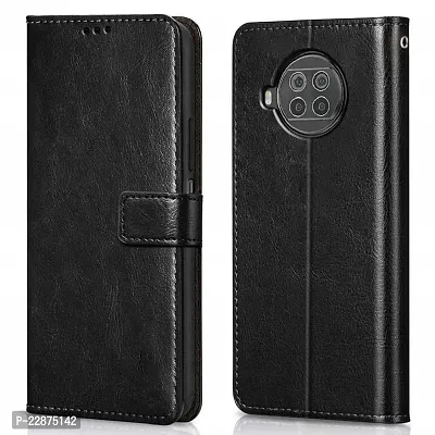 Fastship Vintage Magnatic Button Case Inside Build Back TPU Stand View Lether Flip Cover for Xiaomi Mi 10i 5G  Black-thumb2