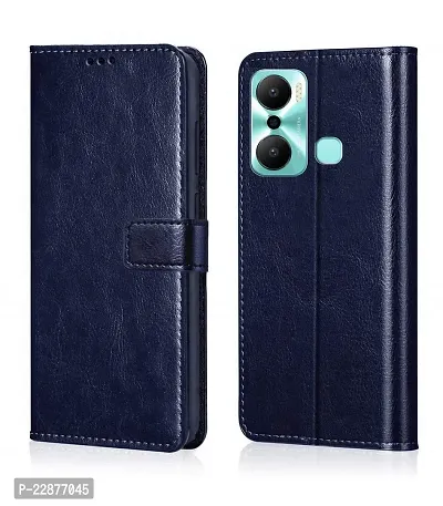 Fastship Leather Finish Inside TPU Wallet Stand Magnetic Closure Flip Cover for Infinix HOT 20 Play  Navy Blue