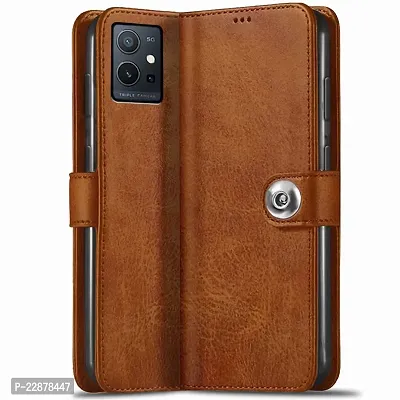 Fastship Cover Vivo Y75 5G Flip Cover  Full Body Protection  Inside Pockets  Stand  Wallet Stylish Button Magnetic Closure Book Cover Leather Flip Case for Vivo Y75 5G  Executive Brown-thumb0