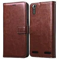 Fastship Vintage Magnatic Button Case Inside Build Back TPU Stand View Lether Flip Cover for Lenovo A6010  Brown-thumb1