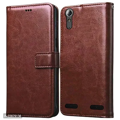 Fastship Vintage Magnatic Button Case Inside Build Back TPU Stand View Lether Flip Cover for Lenovo A6010  Brown-thumb2