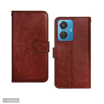 Coverage New case Leather Finish Inside TPU Back Case Wallet Stand Magnetic Closure Flip Cover for IQOO Z6 5G  Executive Brown