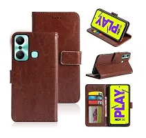 Fastship Vintage Magnatic Button Case Inside Build Back TPU Stand View Lether Flip Cover for Infinix HOT 20Play X6825  Brown-thumb1