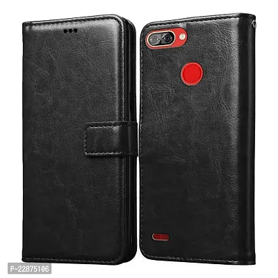 Fastship Faux Leather Wallet with Back Case TPU Build Stand  Magnetic Closure Flip Cover for itel A46  Venom Black