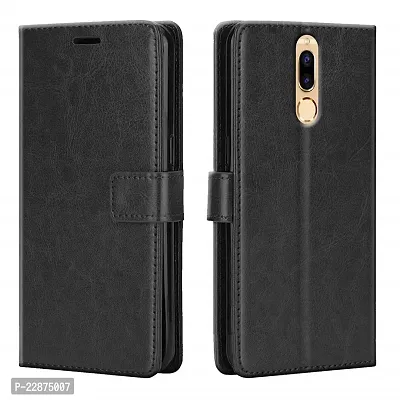 Fastship Vintage Magnatic Button Case Inside Build Back TPU Stand View Lether Flip Cover for Honor 9i  RNE L22  Black-thumb2