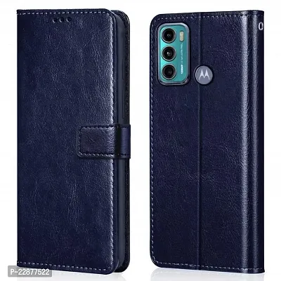 Fastship Case Leather Finish Inside TPU Wallet Stand Magnetic Closure Flip Cover for Motorola G40 Fusion  Navy Blue-thumb0