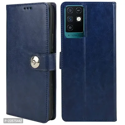 Fastship Cover Infinix Note 10 Flip Cover  Wallet Stylish Button Magnetic Closure Book Cover Leather Flip Case for Infinix Note 10  Blue-thumb2