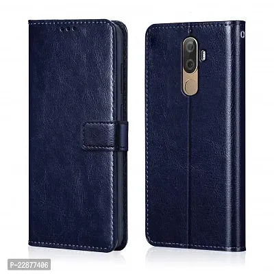 Fastship Faux Leather Wallet with Back Case TPU Build Stand  Magnetic Closure Flip Cover for Lenovo K8 Plus  Navy Blue-thumb0