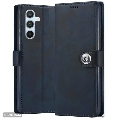 Fastship Genuine Leather Finish Flip Cover for SAMSUNG A55 5G - SM-A556E | Inside Back TPU Wallet Button Magnetic Closure for SAMSUNG Galaxy A55 5G - Navy Blue-thumb0