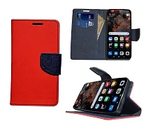 Coverage Imported Canvas Cloth Smooth Flip Cover for Samsung A20  SM A205F Inside TPU  Inbuilt Stand  Wallet Style Back Cover Case  Stylish Mercury Magnetic Closure  Red-thumb1