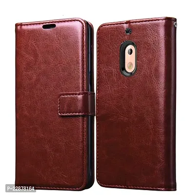 Fastship Cases Leather Finish Inside TPU Wallet Stand Magnetic Closure Flip Cover for Nokia 2 1  Executive Brown-thumb0