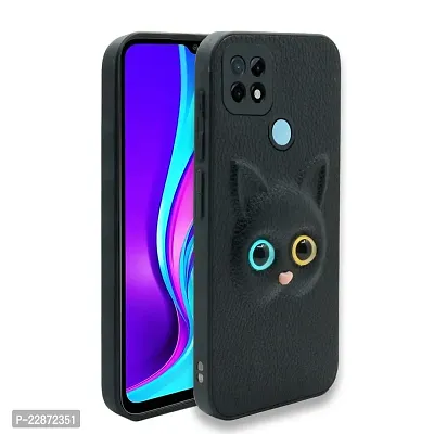 Coverage Coloured 3D POPUP Billy Eye Effect Kitty Cat Eyes Leather Rubber Back Cover for Poco C31  Pitch Black