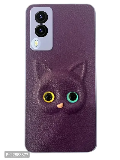 Coverage Colour Eye Cat Soft Kitty Case Back Cover for Vivo V21e  Faux Leather Finish 3D Pattern Cat Eyes Case Back Cover Case for Vivo V2055  V21e 5G  Jam Purple