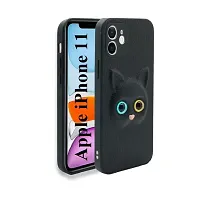 Coverage Coloured 3D Cat Eye Proper fix Case Rubber Back Cover for i Phone 11  Pitch Black-thumb1